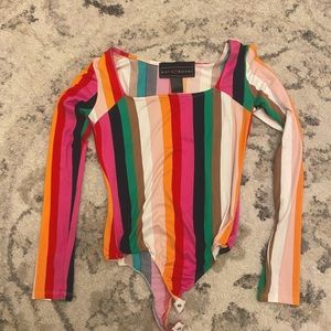 Colorful rainbow striped bodysuit long sleeve size small